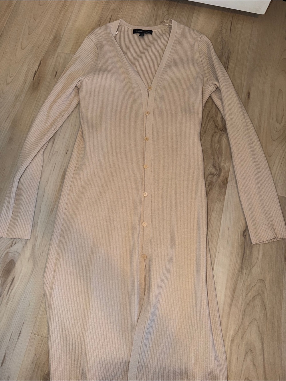 Banana Republic Longline Ribbed Cardigan in Light Beige